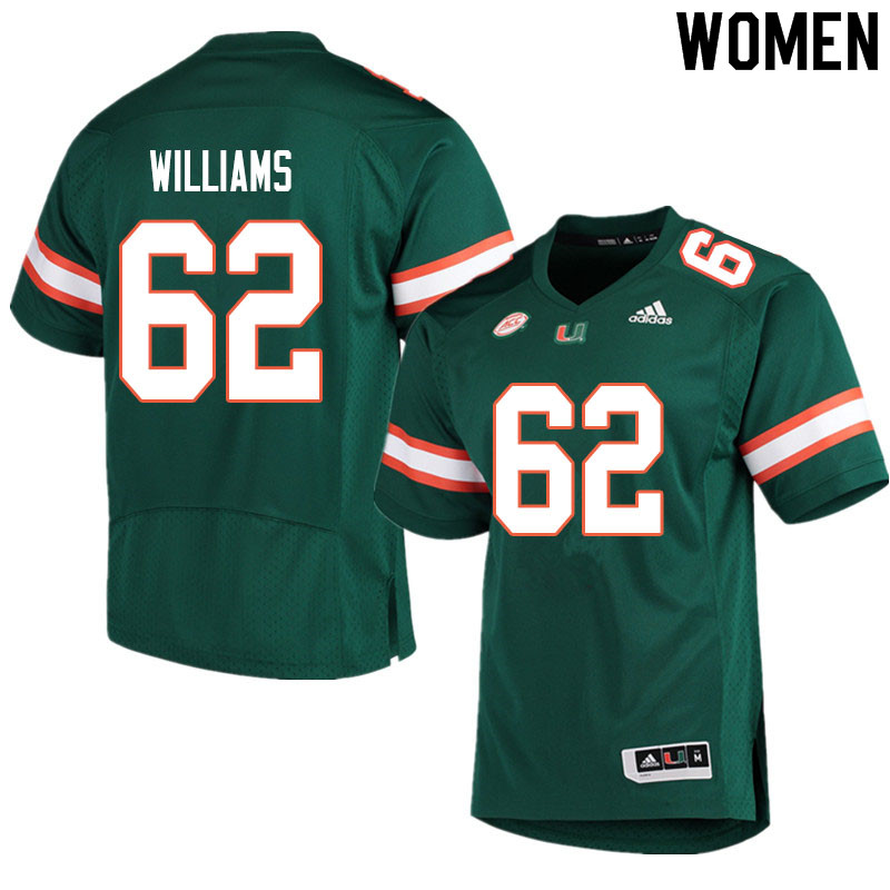 Women #62 Jarrid Williams Miami Hurricanes College Football Jerseys Sale-Green - Click Image to Close